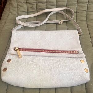 Women's Hammett White Pebbled Leather Crossbody Bag with Gold Accents